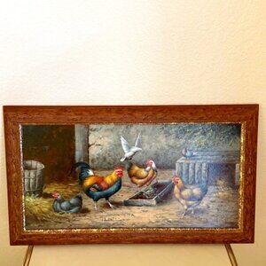 colette oil painting country chicken